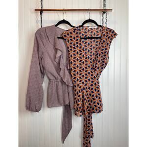 Max Studio & Lucy Paris Sleeveless Top & Pink Polka Dot Blouse Bundle Size L